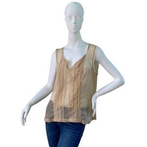 Marithe Francois Girbaud Sheer 100% Silk Tan Sleeveless 1980's Top, Size XL